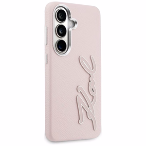 Karl Lagerfeld Grained Signature Metal Resin Logo dėklas Samsung Galaxy S26 rožinis