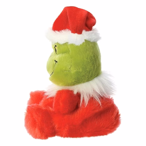 Grinch Palm Pals ekologiškas sėdintis pliušinis žaislas su Kalėdų Senelio kostiumu, 13 cm