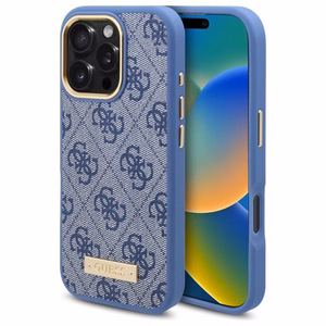 Guess 4G Logotipo plokštelė Magnetinis dėklas telefonui iPhone 16 Pro - mėlynas