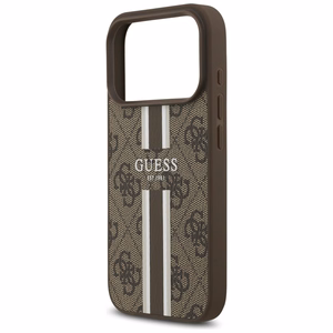 GUESS dėklas telefonui IPHONE 17 Pro, suderinamas su MagSafe GUHMP17LP4RPSW (4G Printed Stripes), rudas