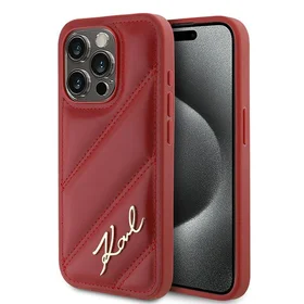 Karl Lagerfeld Diagonal Quilted Script dėklas telefonui iPhone 15 Pro Max - raudona