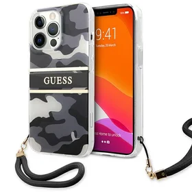Guess GUHCP13LKCABBK iPhone 13 Pro / 13 6.1" juodas/juodas kietas dėklas Camo Strap Collection