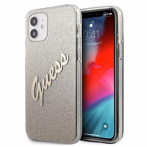 Guess GUHCP12SPCUGLSGO iPhone 12 mini 5.4" auksinis/auksinis kietas dėklas Glitter Gradient Script