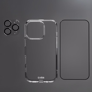 SBS rinkinys su D3O technologija iPhone 16 Pro - dėklas + apsauginis stiklas ir kameros apsauga - skaidrus