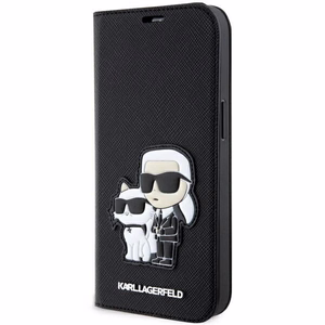 Karl Lagerfeld KLBKP14LSANKCPK iPhone 14 Pro 6.1" knygos tipo dėklas juodas Saffiano Karl & Choupette