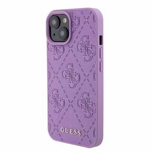 Guess GUHCP15SP4EPMU iPhone 15 6.1" violetinis/šviesiai violetinis kietas dėklas telefonui Leather 4G Stamped