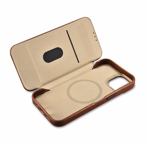 iCarer CE Oil Wax Premium odinis folio dėklas iPhone 14 Plus Magnetinis atverčiamas dėklas su MagSafe Rudas (AKI14220707-BN)