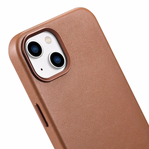 iCarer Dėklas Odinis viršelis iPhone 14 Plus rudas (suderinamas su MagSafe)