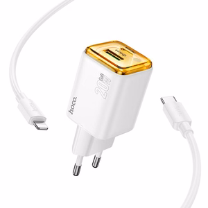 Įkroviklis telefonui Hoco USB A + USB C QC3.0 PD 3A 20W + kabelis USB C į USB C N52 baltas