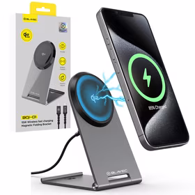 Blavec indukcinis įkroviklis BQI-01 Qi2 15W magnetinis Magsafe + Raptor laidas type C į type C (BQI01-QI2MS) sidabrinis