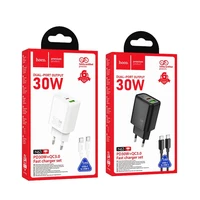 Įkroviklis telefonui Hoco USB A + USB C QC3.0 PD 3A 30W + kabelis USB C į USB C N63 baltas