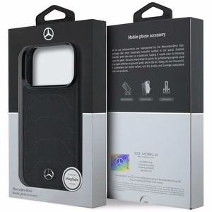 Mercedes Leather Mesh with Bow Line MagSafe dėklas iPhone 17 Pro Max, juodas