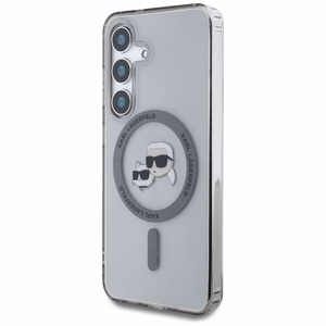 Dėklas telefonui Karl Lagerfeld Button Karl & Choupette Heads Išspausdintas logotipas MagSafe Samsung Galaxy S25 - juodas