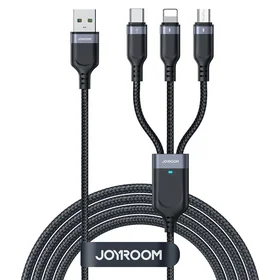 "Joyroom S-A18 3in1" 3,5A USB-A - "Lightning" + USB-C + "MicroUSB" kabelis 1,2 m - juodas