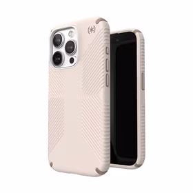 Speck Presidio2 Grip - iPhone 15 Pro dėklas (Bleached Bone / Heirloom auksinis / Hazel rudas)