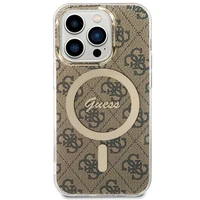 Guess IML 4G magnetinis dėklas telefonui iPhone 15 Pro - rudas
