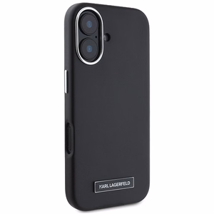 Karl Lagerfeld FW Metal Plate Magnetinis iPhone 16 Plus dėklas - juodas