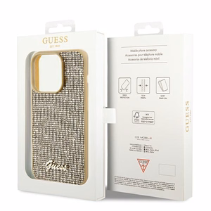 Guess Disco Metal Script dėklas telefonui iPhone 14 Pro Max – auksinis
