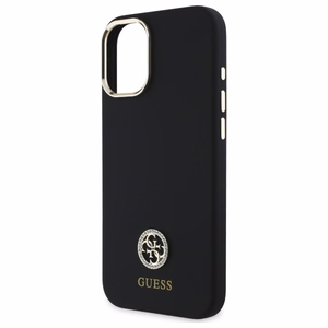 Guess Silikoninis Logo Strass 4G dėklas iPhone 16 - juodas