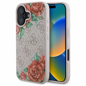 Guess GUHMP16SP4ROPEMCP iPhone 16 6.1" rožinė/rožinė kietas dėklas 4G Gėlių Raštas Magnetinis