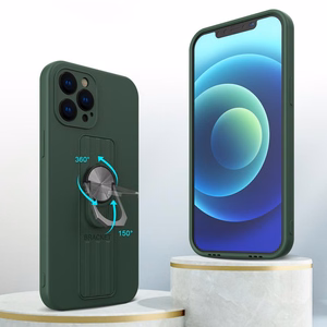 Dėklas telefonui iš silikono su piršto laikikliu ir baze Samsung Galaxy S22 Ultra rožinis