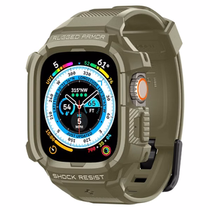 Spigen Rugged Armor Pro - Dirželis su dėklu, skirtas Apple Watch Ultra 49 mm (Vintage Khaki)