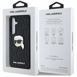 Dėklas Karl Lagerfeld Odinis Monogram Pin Logo Karl Head Samsung Galaxy S25 juodas