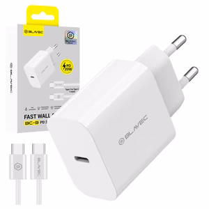 Blavec sieninis įkroviklis BC-9 - Type C - PD 20W 3A su Type C į Type C laidu (TCBC9-CW203A+CC) baltas
