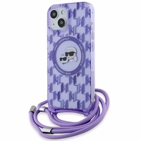 Karl Lagerfeld IML Crossbody Monogram Karl & Choupette Head Magnetinis dėklas iPhone 15 / 14 / 13 - violetinis