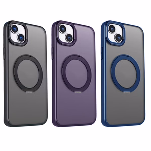 Dėklas telefonui Mag Ring su sukiojamu žiedu iPhone 15 Pro 6,1" violetinis