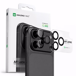 AmazingThing Objektyvo Stiklas iPhone 17 Pro / Pro Max su Pilku Aliuminio Rėmu