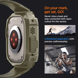 Spigen Rugged Armor Pro - Dirželis su dėklu, skirtas Apple Watch Ultra 49 mm (Vintage Khaki)
