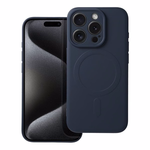 SILICONE MAG COVER dėklas telefonui suderinamas su MagSafe iPhone 15 Pro mėlynas titano