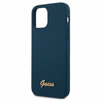 Guess GUHCP12LLSLMGBL iPhone 12 Pro Max 6.7" mėlyna/mėlyna kietas dėklas Metal Logo Script
