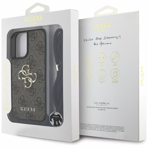 Guess 4G Big Logo Cord Stap dėklas telefonui iPhone 16 Plus - rudas