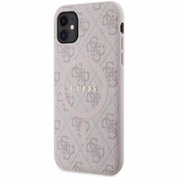 Guess GUHMN61G4GFRP iPhone 11 6.1" / Xr rožinis/rožinis kietas dėklas 4G kolekcija odinis metalinis logotipas Magnetinis