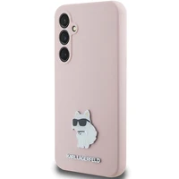 Karl Lagerfeld silikoninis Choupette Metal Pin dėklas telefonui Samsung Galaxy S23 FE - rožinis
