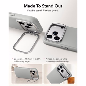 ESR Leather dėklas, skirtas iPhone 18 Pro Max / 17 Pro Max, su stovu, suderinamas su MagSafe – pilkas