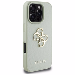 Guess grūdėtos odos mažas klasikinis dėklas su dideliu 4G logotipu iPhone 16 Pro - žalias