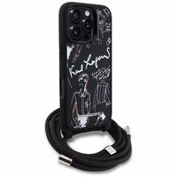 Karl Lagerfeld per petį nešiojamas grūdėto rašto ir logotipo dėklas telefonui iPhone 16 Pro - juodas