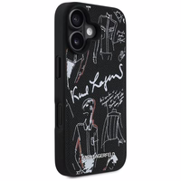 Karl Lagerfeld Grained Pattern & Logo MagSafe Dėklas for iPhone 16 - juodas