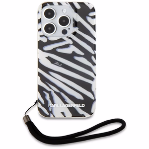 Karl Lagerfeld IML Zebra Pattern & Cord dėklas telefonui iPhone 15 Pro - juodas