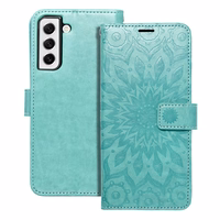 MEZZO knygos tipo dėklas telefonui SAMSUNG S21 FE su mandala, žalias