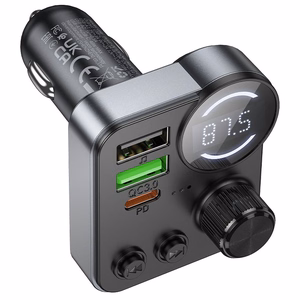 Automobilio bluetooth siųstuvas Hoco 2 x USB A + USB C QC3.0 PD 48W E86 juodas