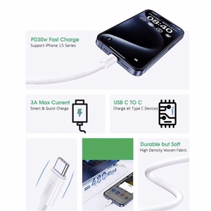 T-PHOX LAIDAS CC15 SERIJOS USB-C/USB-C 60W 3A 2M BALTAS
