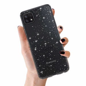 Dėklas telefonui Kristalinis dėklas su blizgučiais Samsung Galaxy A22 5G sidabro spalvos