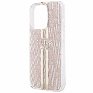 Guess IML 4G Gold Stripe dėklas telefonui iPhone 14 Pro Max - rožinis