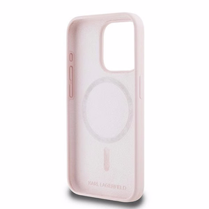 Karl Lagerfeld silikoninis Karl&Choupette magnetinis dėklas telefonui iPhone 15 Pro - rožinis