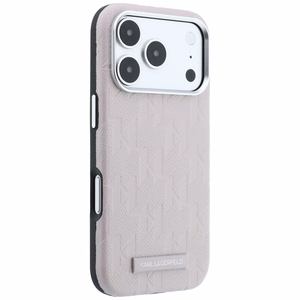 Karl Lagerfeld Grained Mono Resin Logo MagSafe dėklas, skirtas iPhone 17 Pro Max / 18 Pro Max – spalva: rožinė