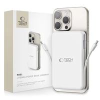 Tech-Protect LifeMag PB31 išorinė baterija su MagSafe 10000mAh 15W USB-C / USB-A / įmontuotu USB-C / Lightning kabeliais - balta